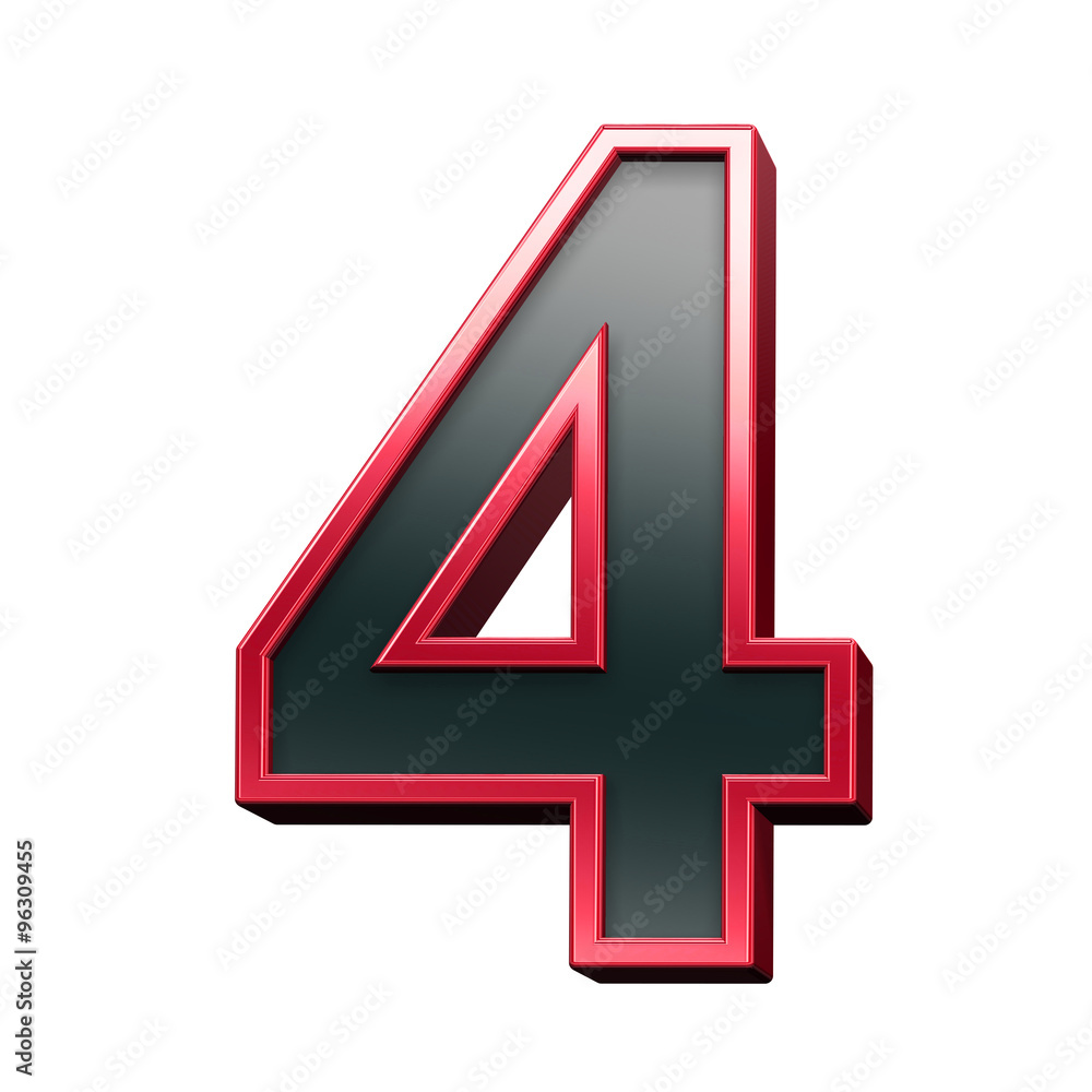 One digit from black with red shiny frame alphabet set, isolated on white. Computer generated 3D photo rendering. One digit from black with red shiny frame alphabet set, isolated on white. Computer generated 3D photo rendering.