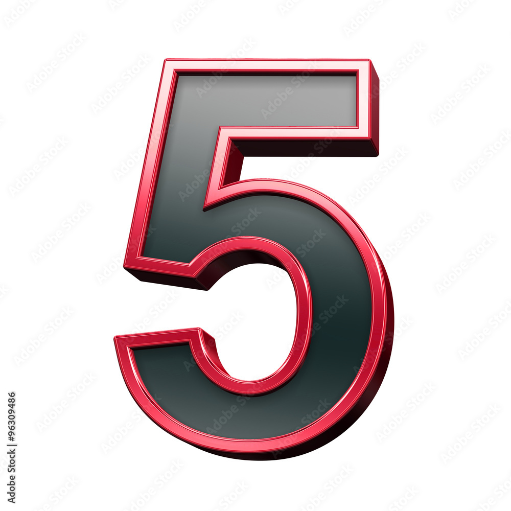 One digit from black with red shiny frame alphabet set, isolated on white. Computer generated 3D photo rendering. One digit from black with red shiny frame alphabet set, isolated on white. Computer generated 3D photo rendering.