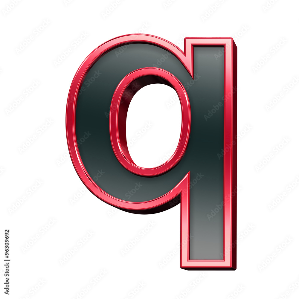 One lower case letter from black with red shiny frame alphabet set, isolated on white. Computer generated 3D photo rendering. One lower case letter from black with red shiny frame alphabet set, isolated on white. Computer generated 3D photo rendering.