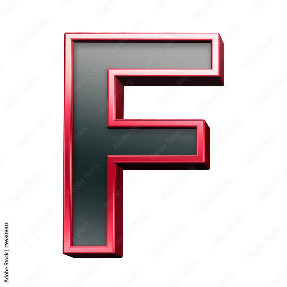 One letter from black with red shiny frame alphabet set, isolated on white. Computer generated 3D photo rendering. One letter from black with red shiny frame alphabet set, isolated on white. Computer generated 3D photo rendering.