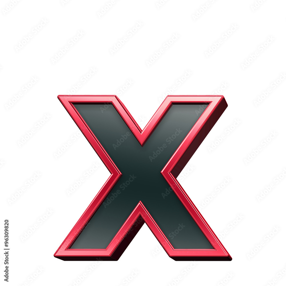 One lower case letter from black with red shiny frame alphabet set, isolated on white. Computer generated 3D photo rendering. One lower case letter from black with red shiny frame alphabet set, isolated on white. Computer generated 3D photo rendering.