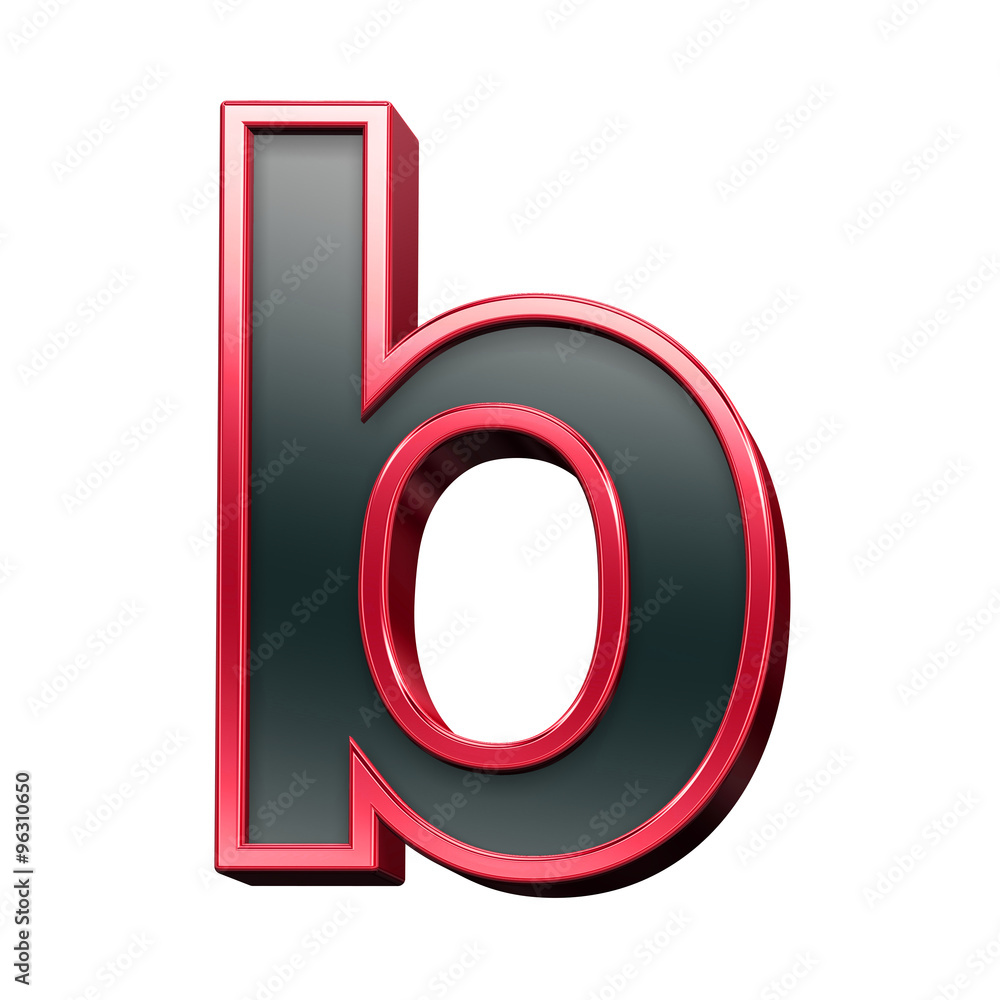 One lower case letter from black with red shiny frame alphabet set, isolated on white. Computer generated 3D photo rendering. One lower case letter from black with red shiny frame alphabet set, isolated on white. Computer generated 3D photo rendering.