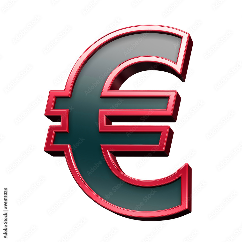 Euro sign from black with red shiny frame alphabet set, isolated on white. Computer generated 3D photo rendering. Euro sign from black with red shiny frame alphabet set, isolated on white. Computer generated 3D photo rendering.