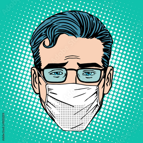 Retro Emoji sore virus infection medical mask face man