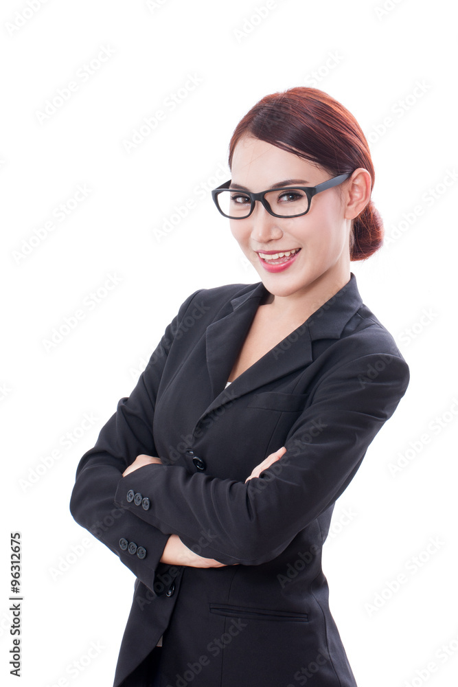 Portrait of young business woman wearing glasses on white background Portrait of young business woman wearing glasses on white background