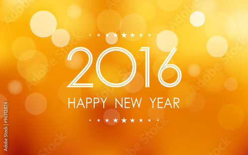 happy new year 2016 in bokeh and lens flare pattern on summer orange background (vector)