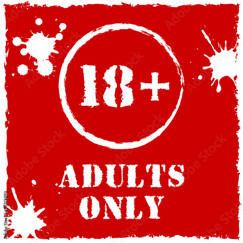 Vector postcard. Color background. 18+. Flat red.