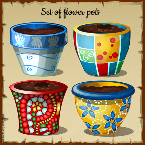Set of four pots in the most unusual colors