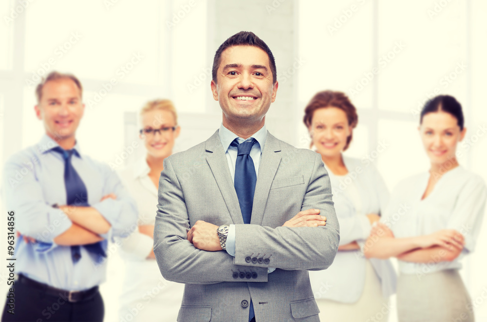 happy smiling business team over office room happy smiling business team over office room
