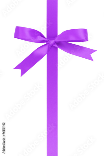vertical purple ribbon with bow from above