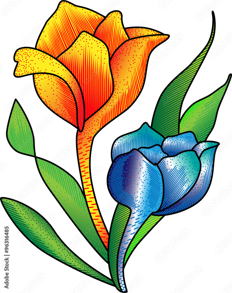Colored Rose - Orange & Blue Shades - obrazy, fototapety, plakaty 