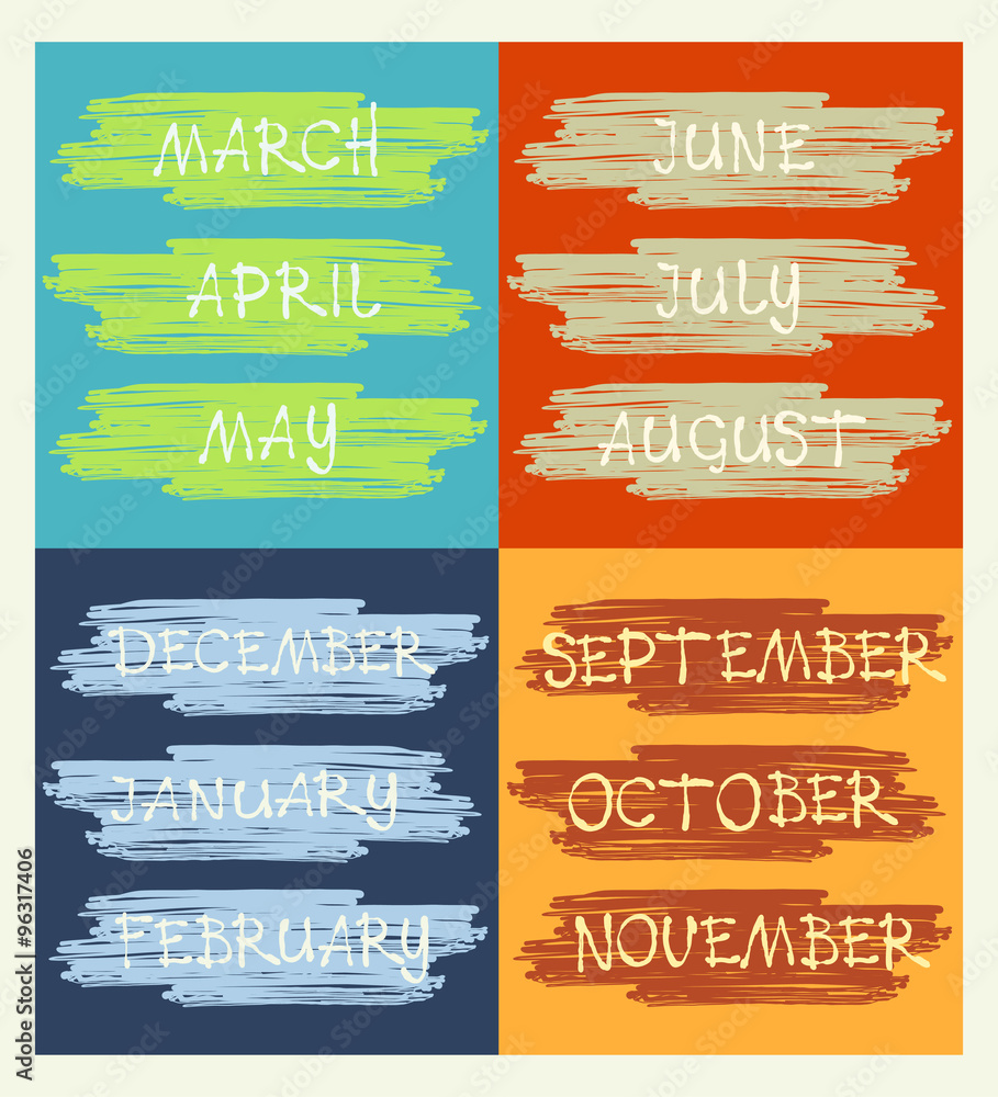 Obraz premium Calendar, months of the year, handwritten text