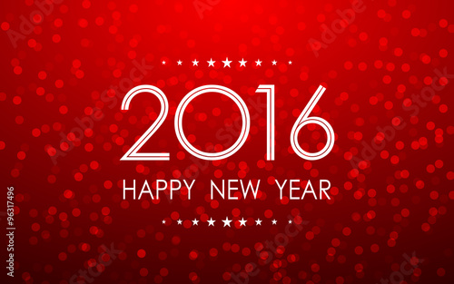 happy new year 2016 in bokeh and lens flare pattern red background (vector) 