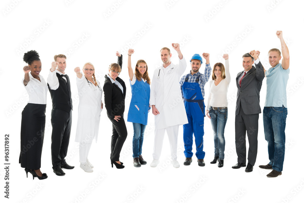 Portrait Of People With Various Occupations Cheering