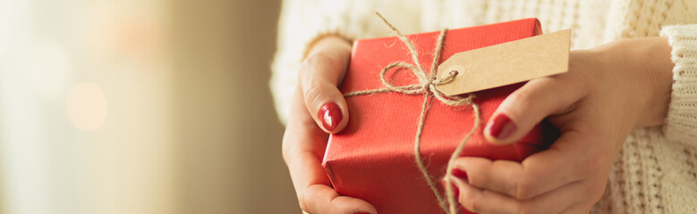 Girl holding christmas present