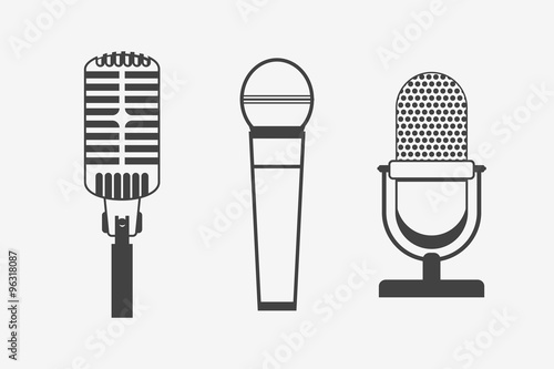 Set of microphones monochrome icons. Vector illustration.