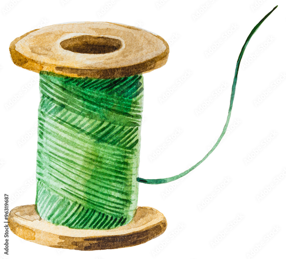 Photography Watercolor green thread bobbin
