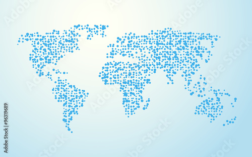 world map made of small blue circles