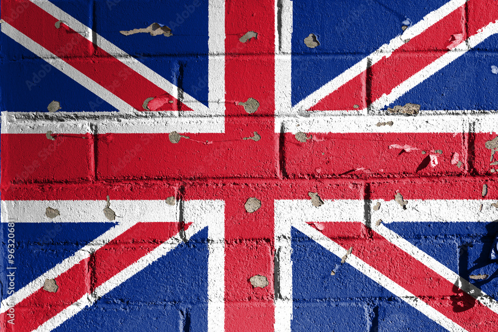 Fototapeta premium British flag painted peeling brick wall.