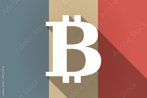Long shadow flag of France vector icon with a bit coin sign