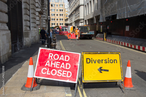 road closed diversion sign photo