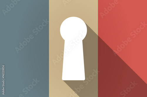 Long shadow flag of France vector icon with a key hole