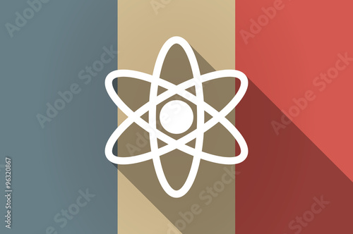Long shadow flag of France vector icon with an atom
