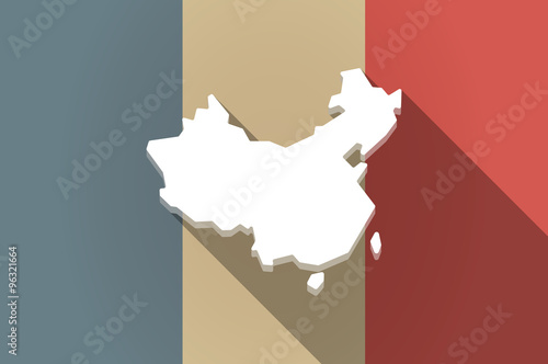 Long shadow flag of France vector icon with  a map of China