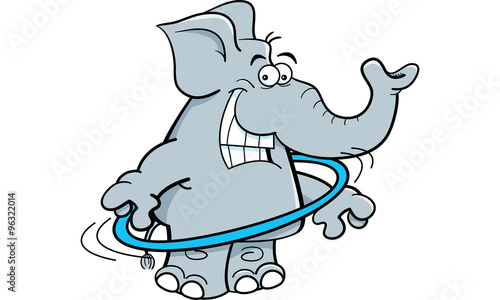 Cartoon illustration of an elephant using a hula hoop.