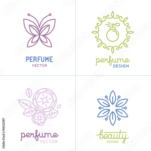 Vector set of perfume and cosmetics logo design templates