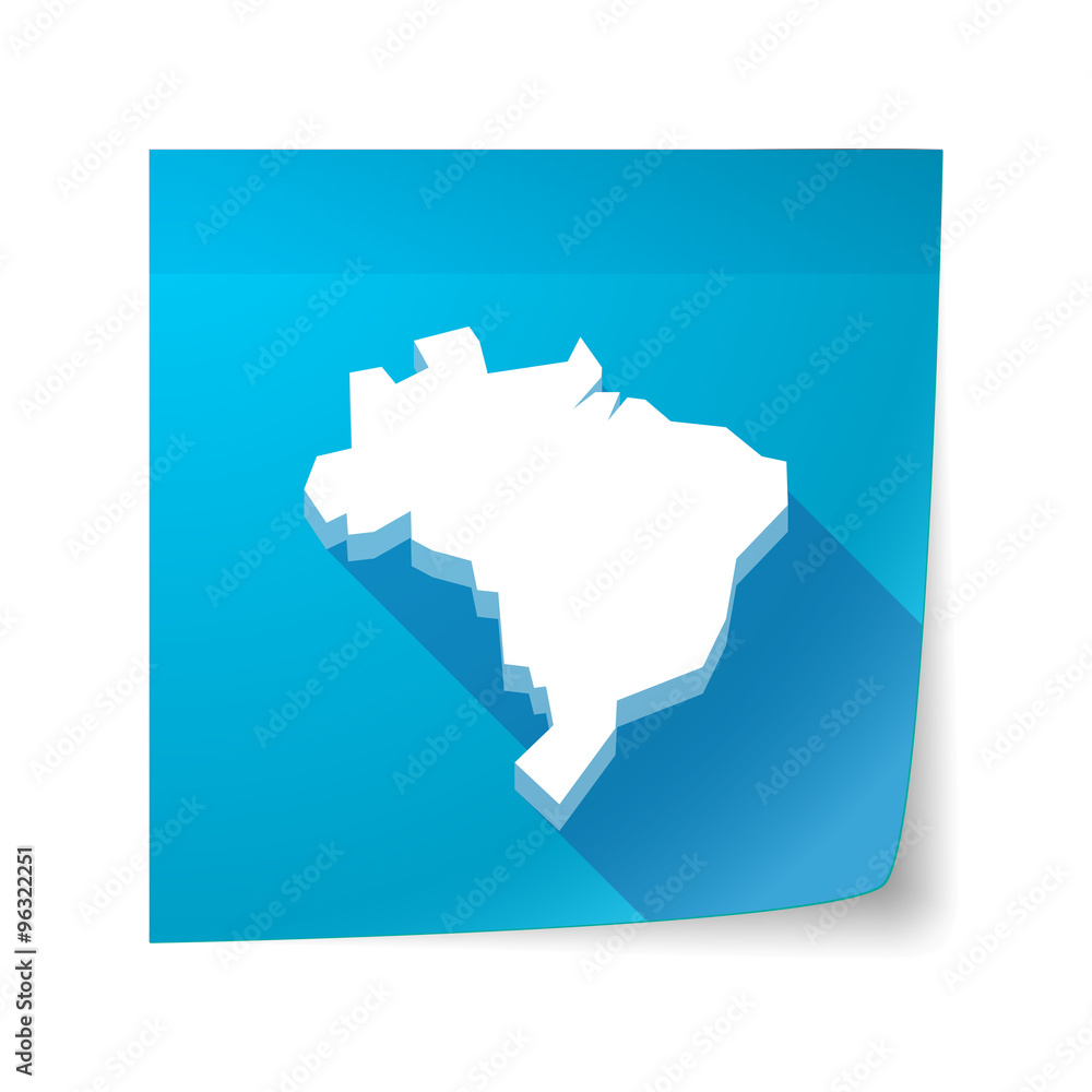 Long shadow vector sticky note icon with  a map of Brazil