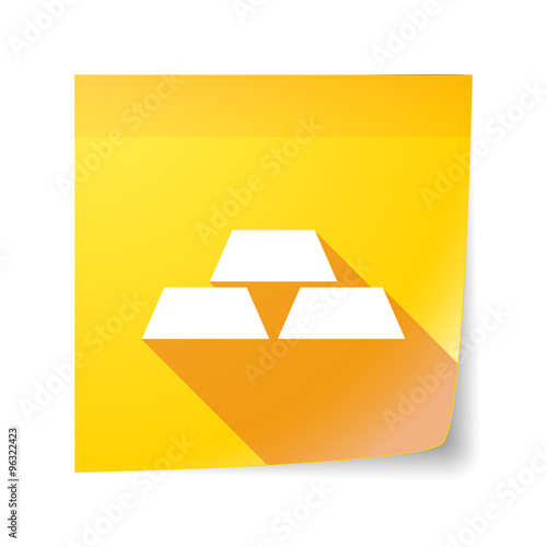 Long shadow vector sticky note icon with three gold bullions