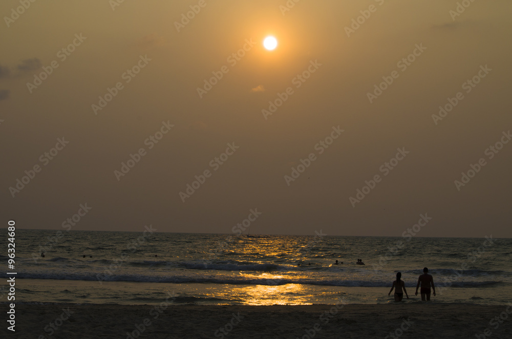 Beautiful landscape decline sunset man and the woman