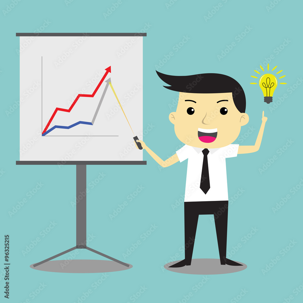 Businessman presenting business trend and get idea to make business growth up, Business concept vector illustration Businessman presenting business trend and get idea to make business growth up, Business concept vector illustration