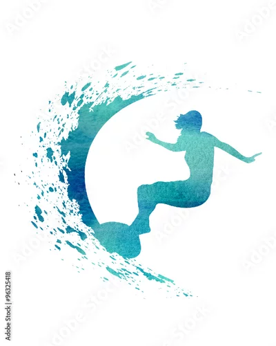 Obraz Błękitna akwarela surfingu surfowania fali ilustracja