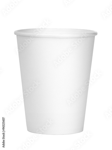 Empty white paper cup isolated on white