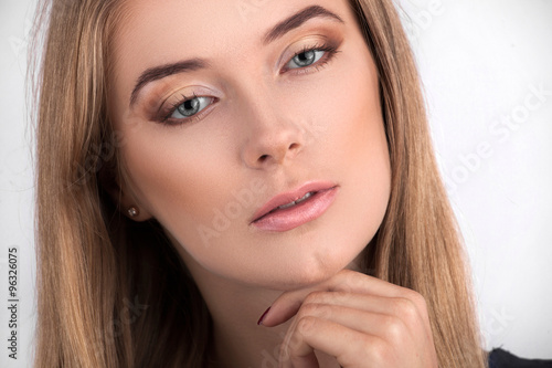 Beautiful Face of Young Woman with Clean Fresh Skin close up isolated