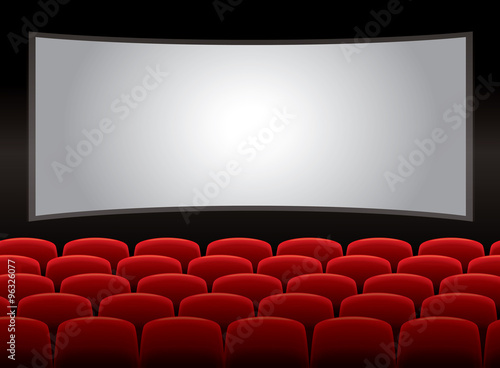 Theater interior with red chairs, vector 10