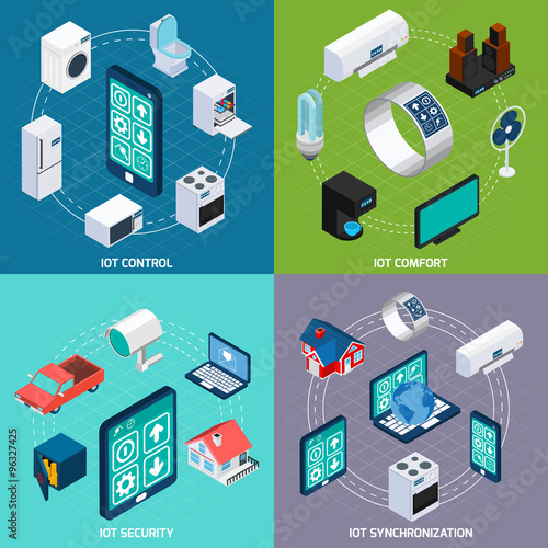 Iot 4 isometric icons square banner 