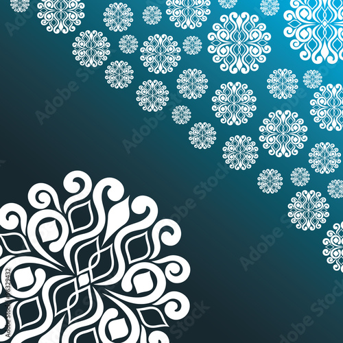 abstract illustration with snowflakes on a blue background