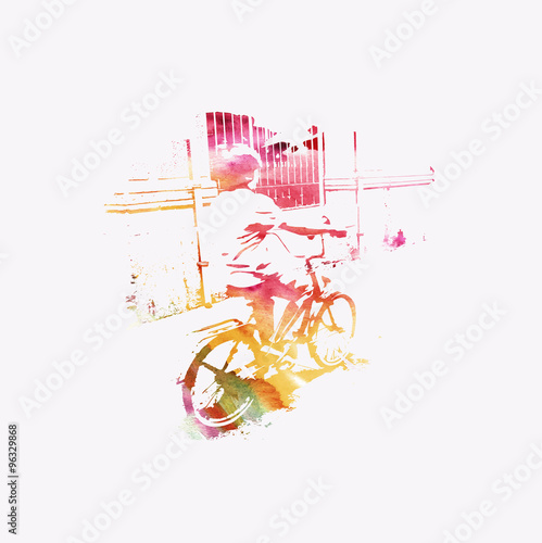 Pastel colored boy riding a bike