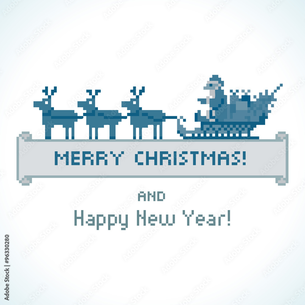 Naklejka premium Pixel style Santa Claus in a sleigh