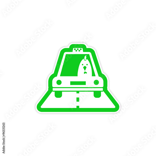 stylish paper sticker on white background Cock taxi driver