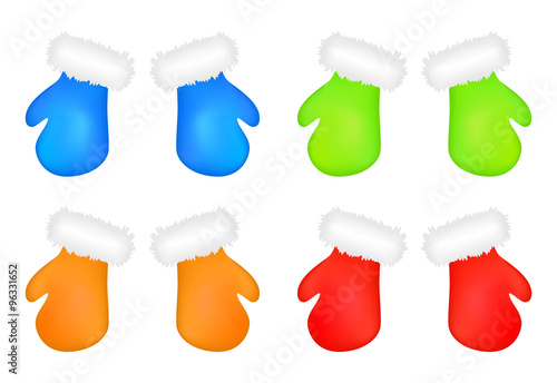 Christmas mittens set, cartoon gloves design, icon, symbol. Winter vector illustration isolated on white background.