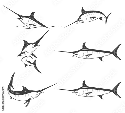 Set of monochrome vector marlins
