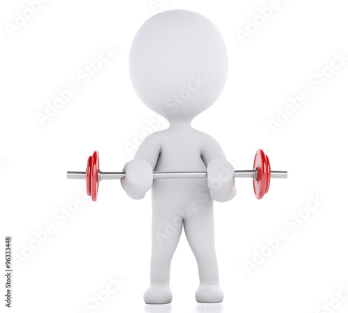 3d white people lifting heavy weights. gym concept