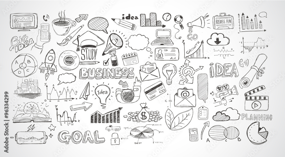 Business doodles Sketch set : infographics elements isolated, Business doodles Sketch set : infographics elements isolated,