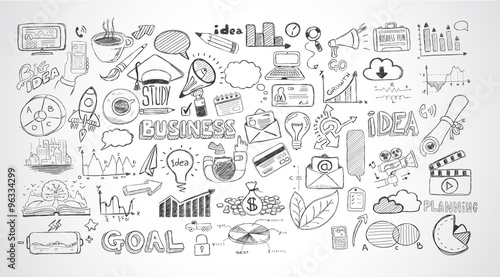 Business doodles Sketch set : infographics elements isolated, photo