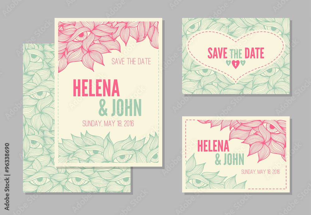 Fototapeta premium Set of wedding, invitation or anniversary cards