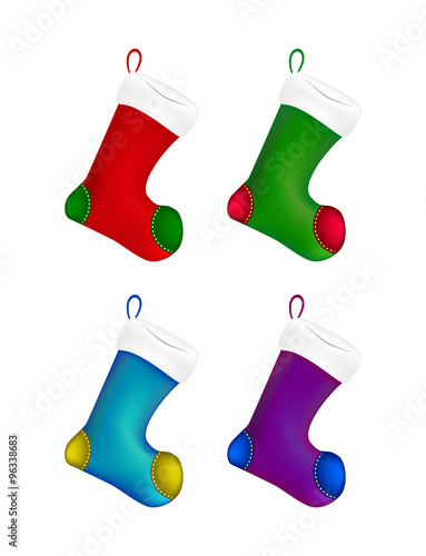 Christmas sock icon set, symbol, design. Winter vector illustration isolated on white background.